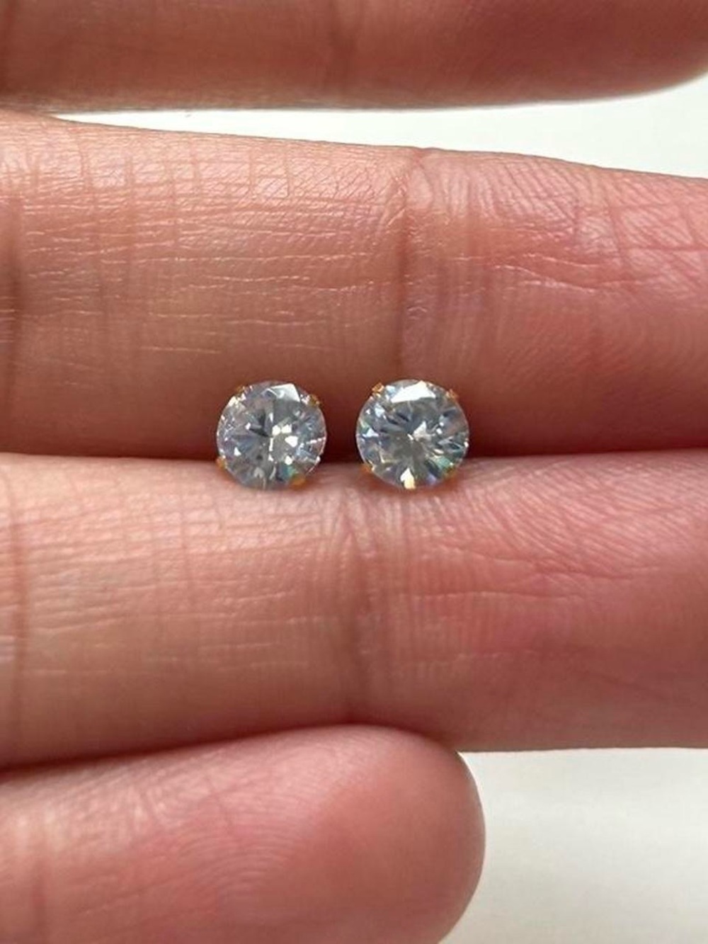 Gold Prong Clear Sparkle Stud Earrings - Women Jewelry